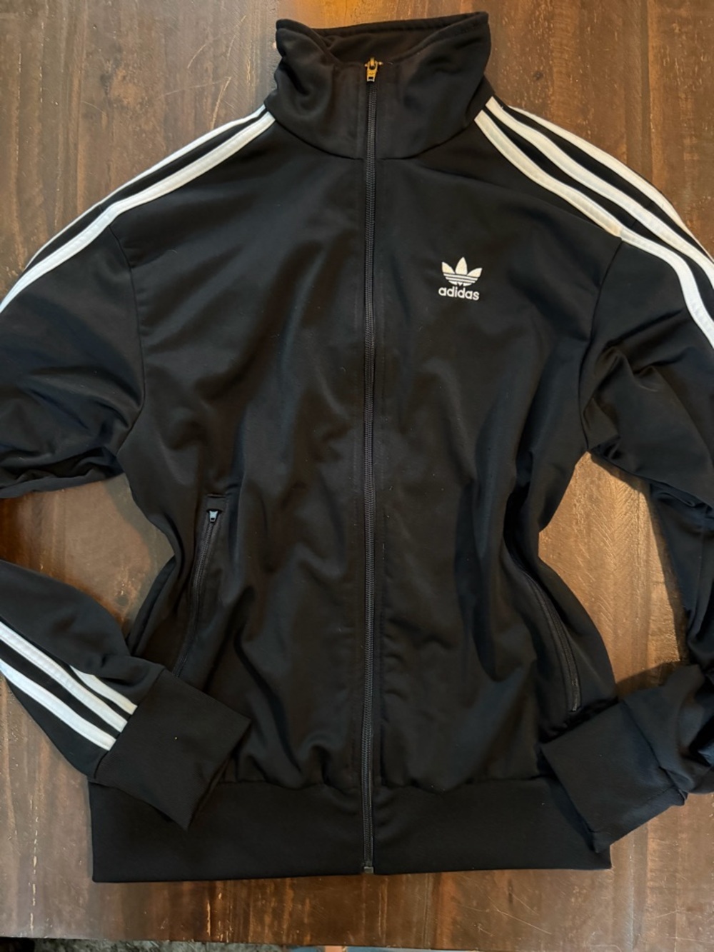 adidas Black Track Jacket with White Stripes - Size Mens Small